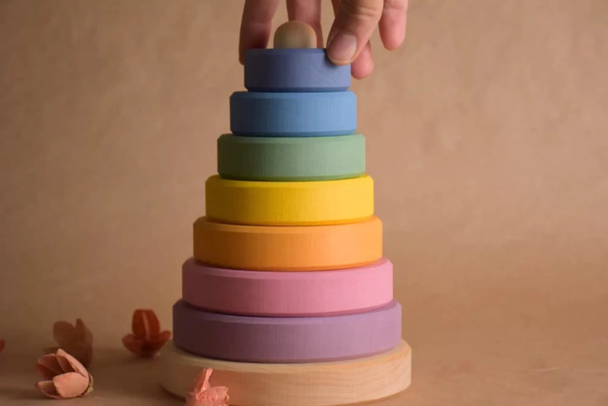 Wooden Educational Toy Arches & Rainbows-Wooden Ring Stacker - Pastel