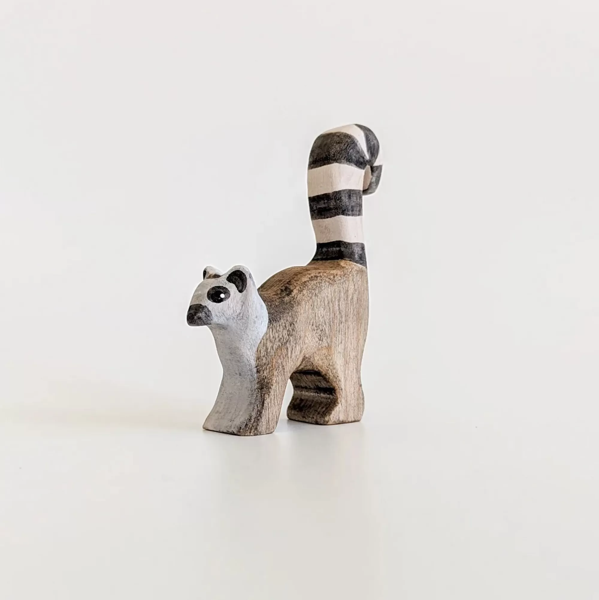 NOM Handcrafted Waldorf Inspired-Wooden Ring Tailed Lemur - Tail Backward