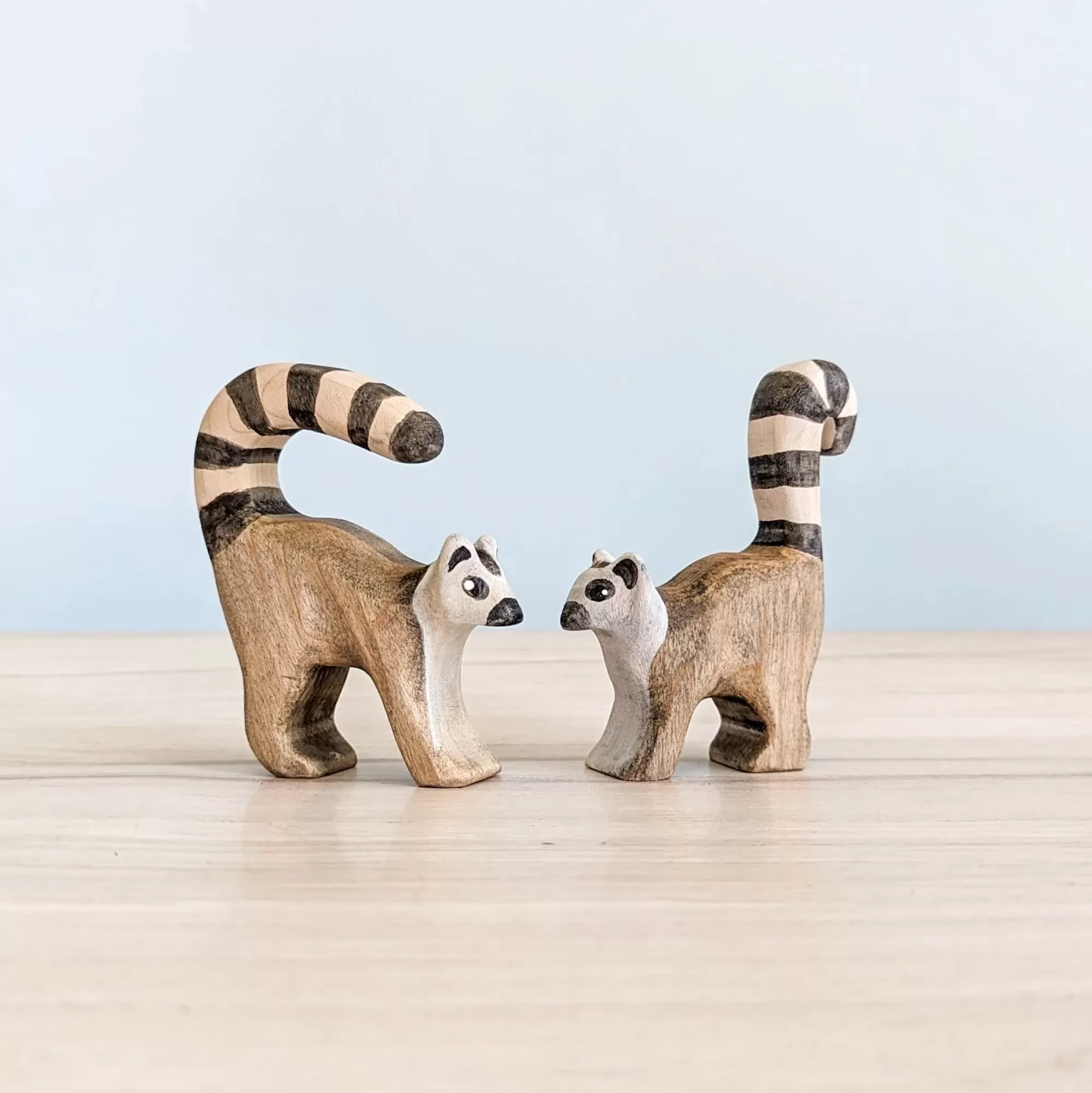 NOM Handcrafted Waldorf Inspired-Wooden Ring Tailed Lemur - Tail Forward