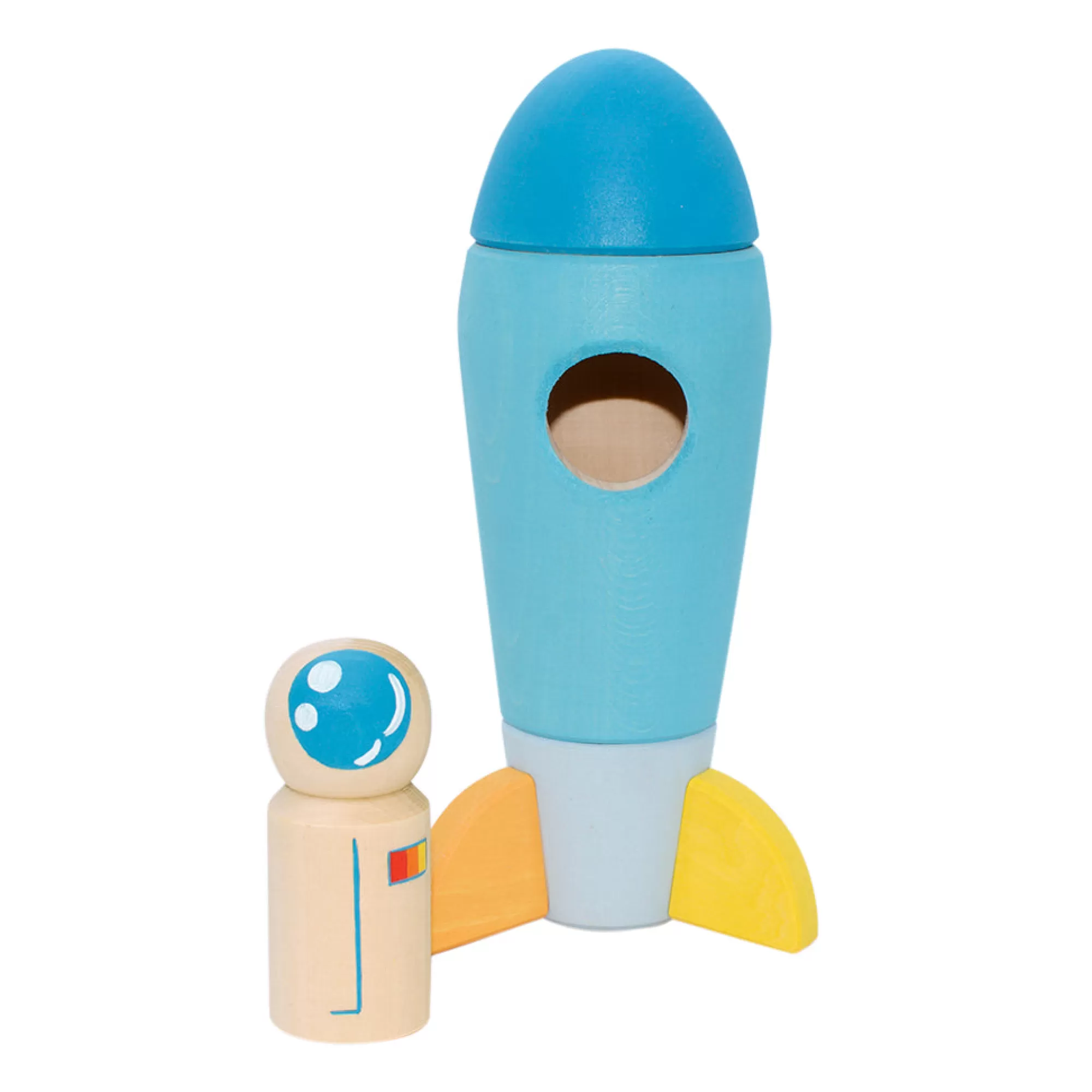 Wooden Educational Toy Montessori Toys-Wooden Rocket With Astronaut - Pastel