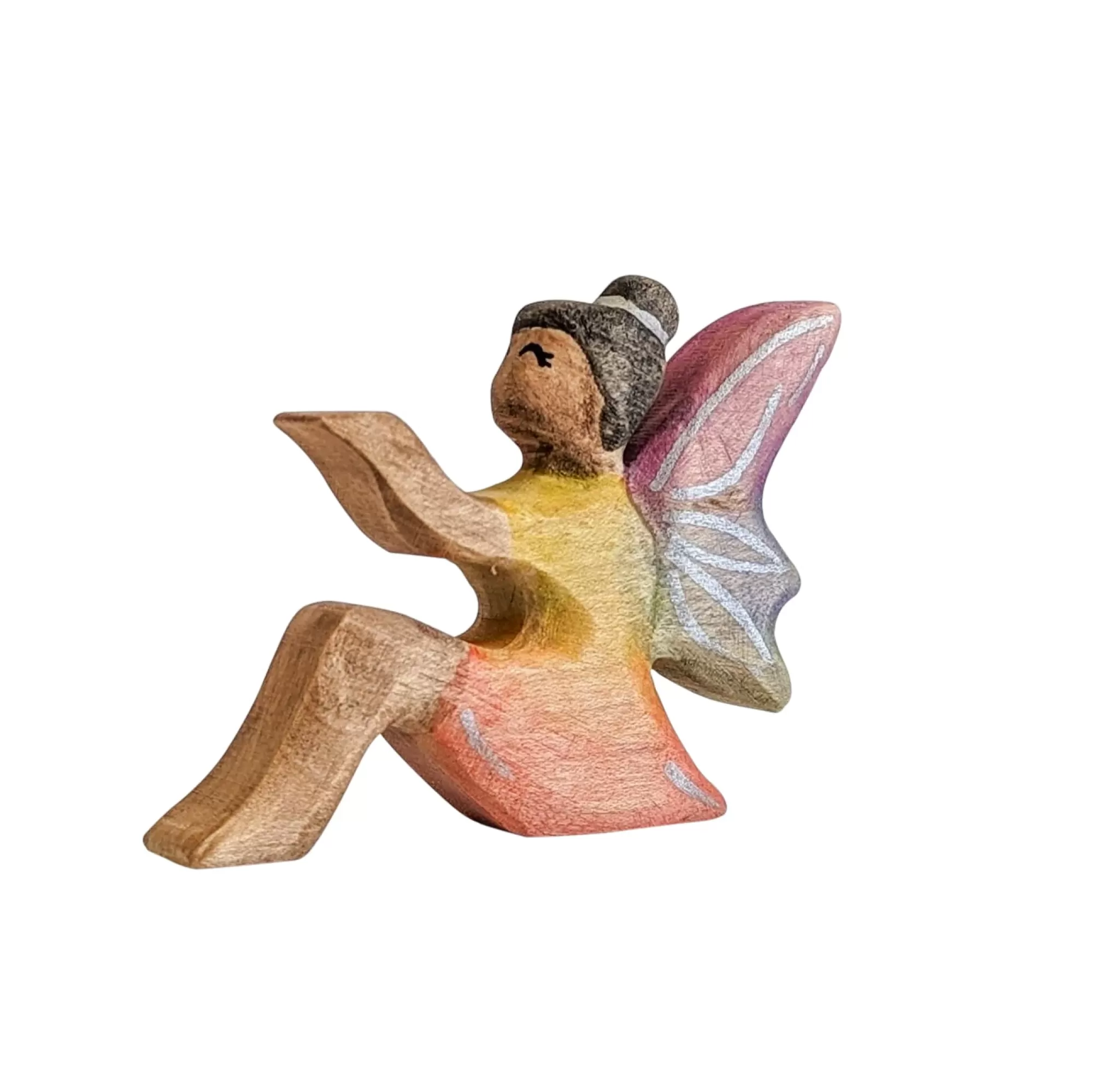 NOM Handcrafted Waldorf Inspired-Wooden Sitting Fairy - Dark