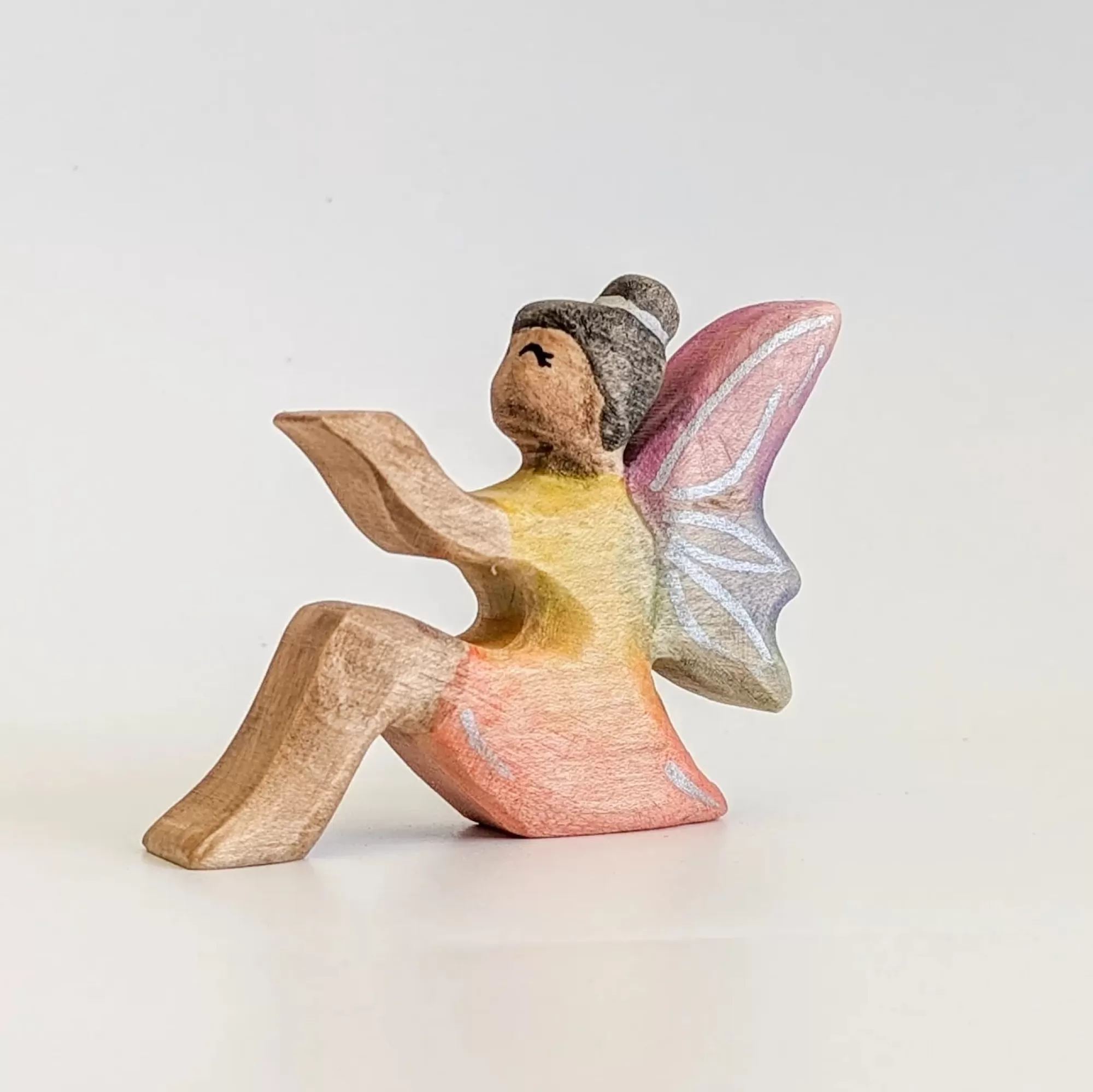 NOM Handcrafted Waldorf Inspired-Wooden Sitting Fairy - Dark