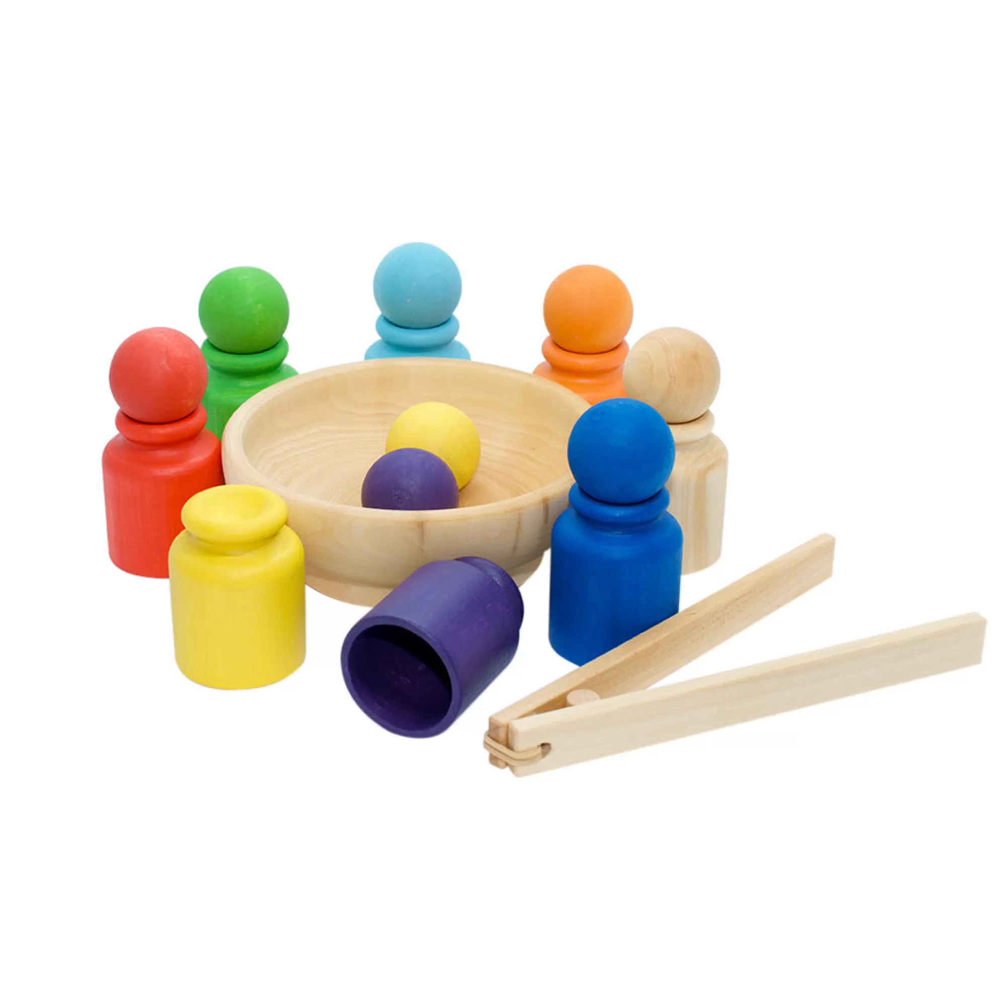 Wooden Educational Toy Montessori Toys-Wooden Sorting Cups & Balls - Rainbow