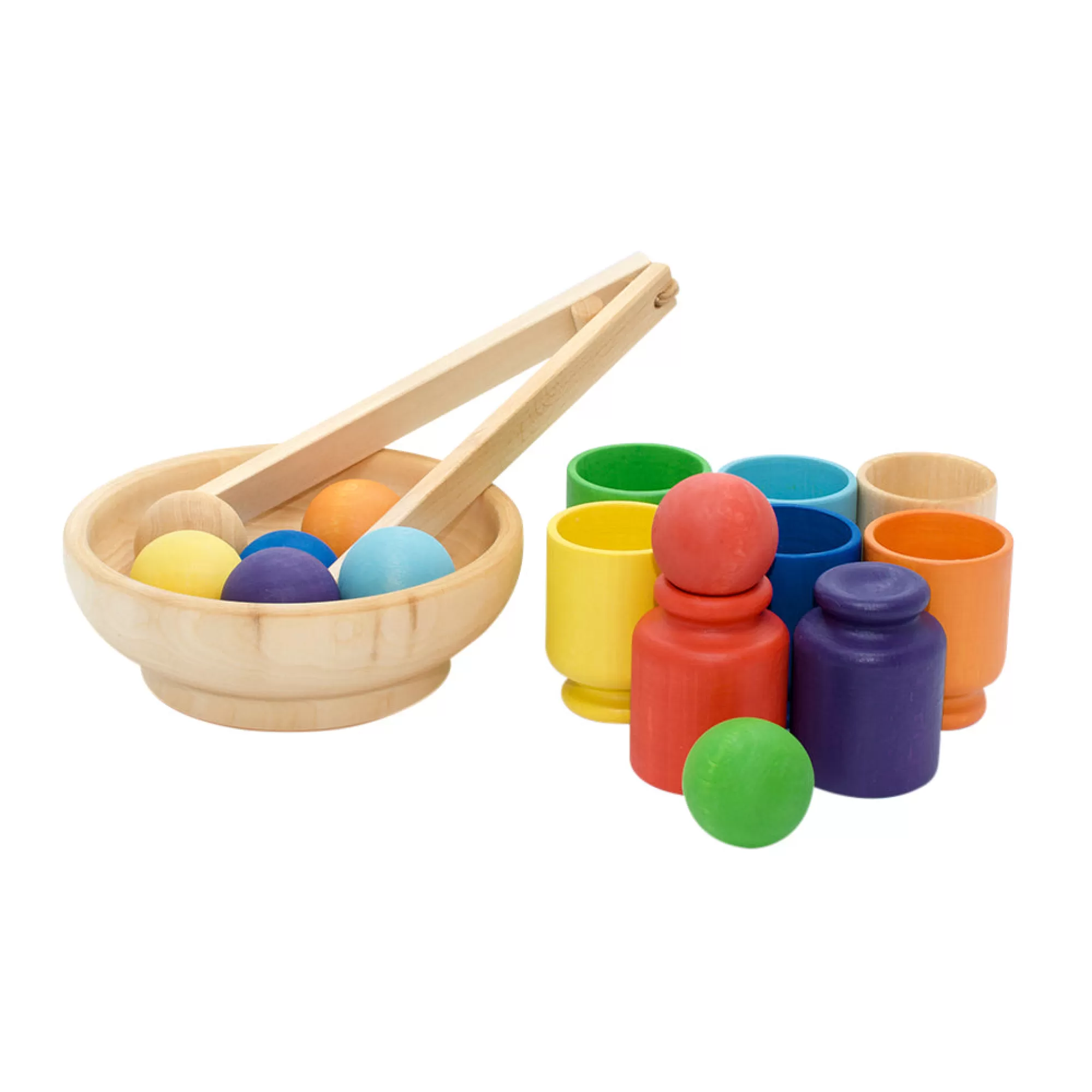 Wooden Educational Toy Montessori Toys-Wooden Sorting Cups & Balls - Rainbow