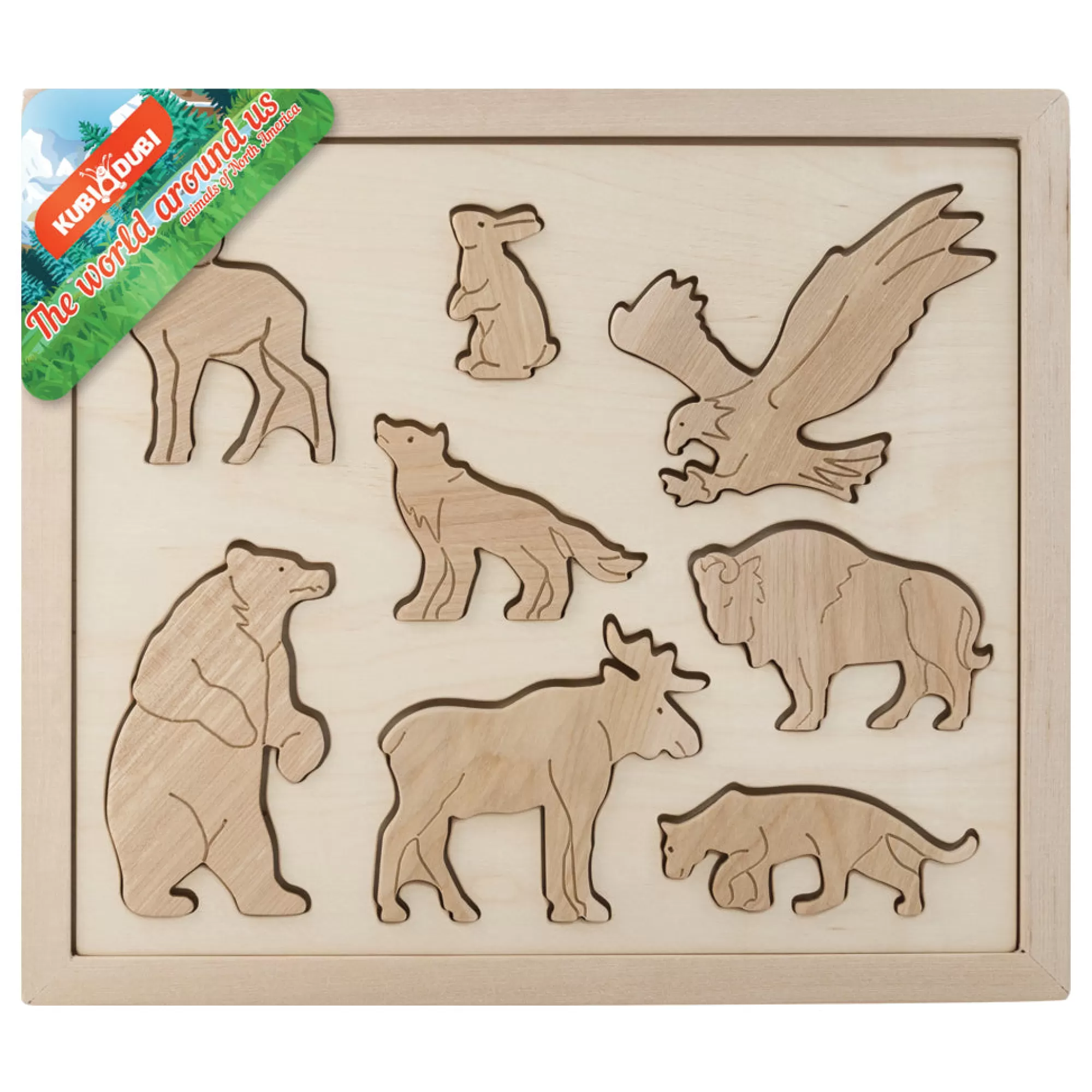 Kubi Dubi Montessori Toys-Wooden Sorting Puzzle - Animals Of North America