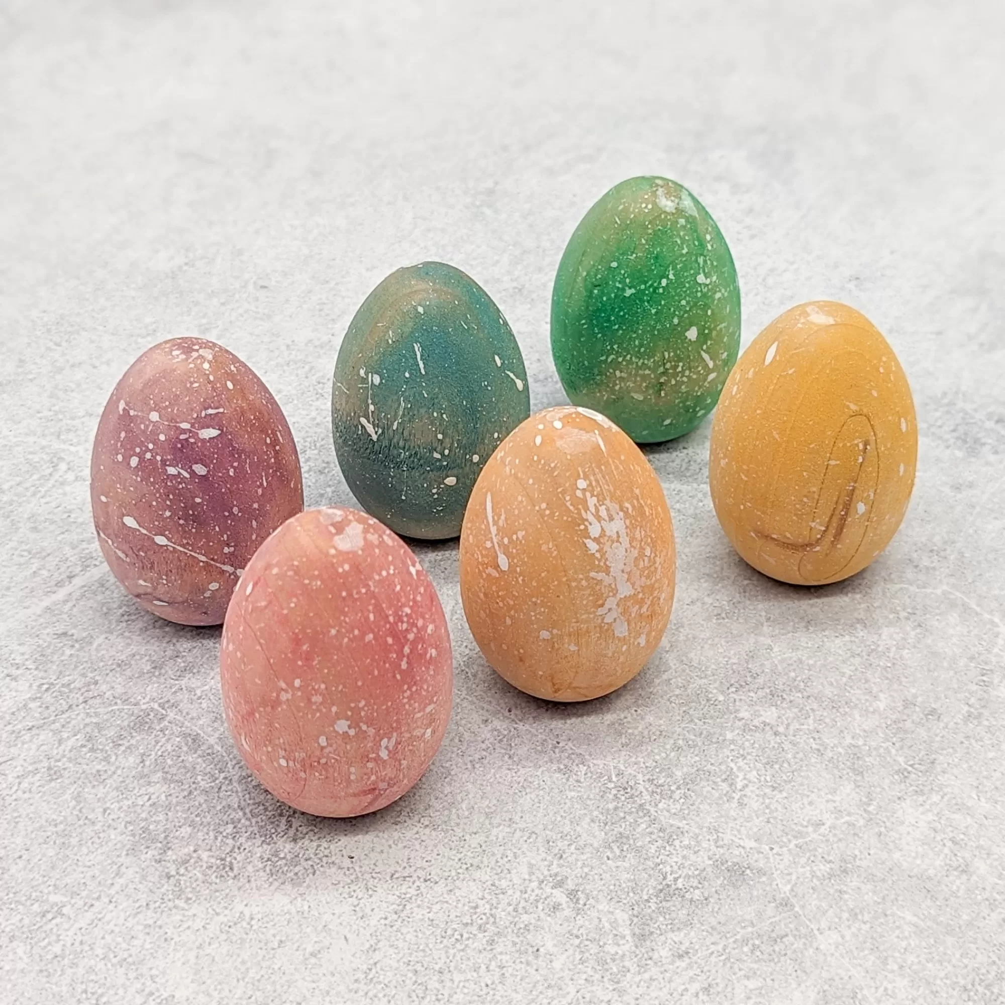 NOM Handcrafted Waldorf Inspired-Wooden Speckled Eggs - Set Of 6