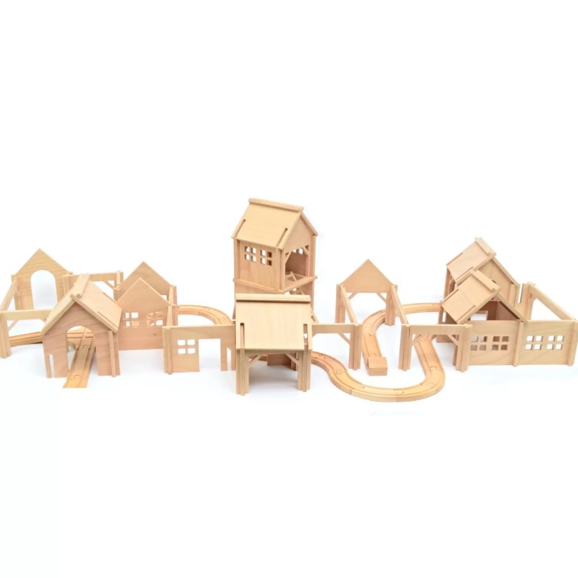 Domeczech Large Toys-Wooden Train Station & Village - Extra Large Set