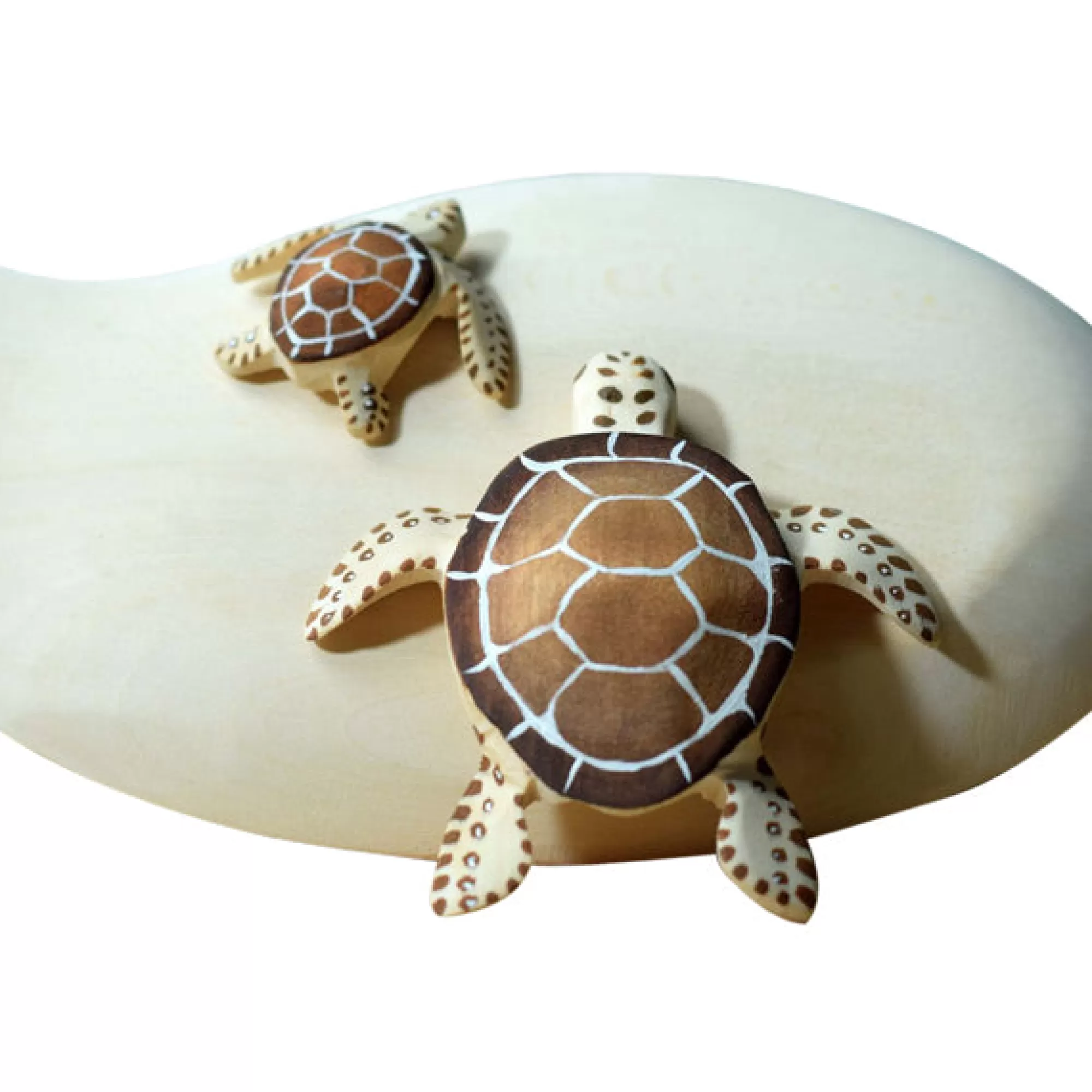 Bumbu Toys Sea Animals-Wooden Turtle Mum & Hatchling - Brown