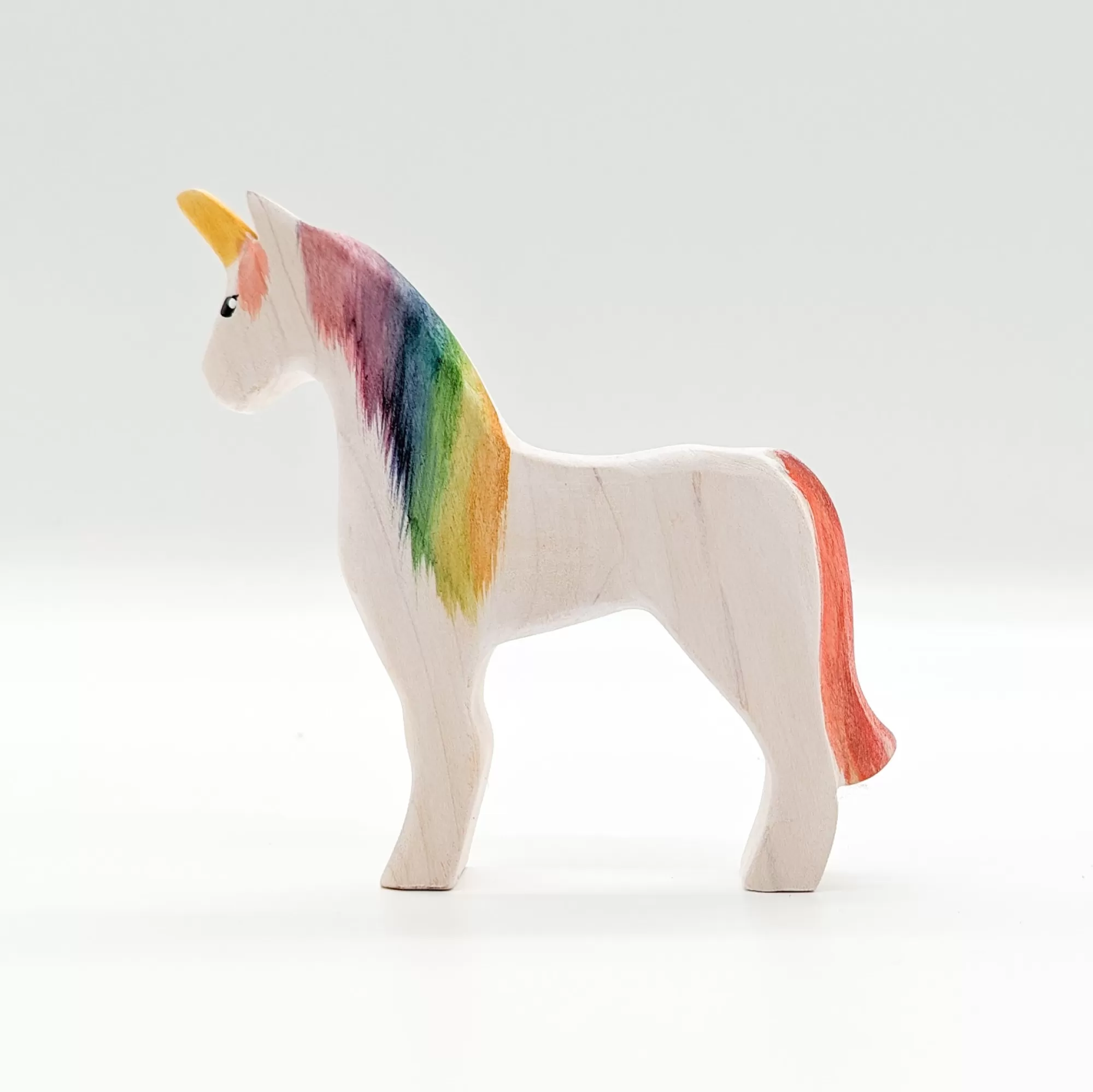 NOM Handcrafted Waldorf Inspired-Wooden Unicorn - Rainbow