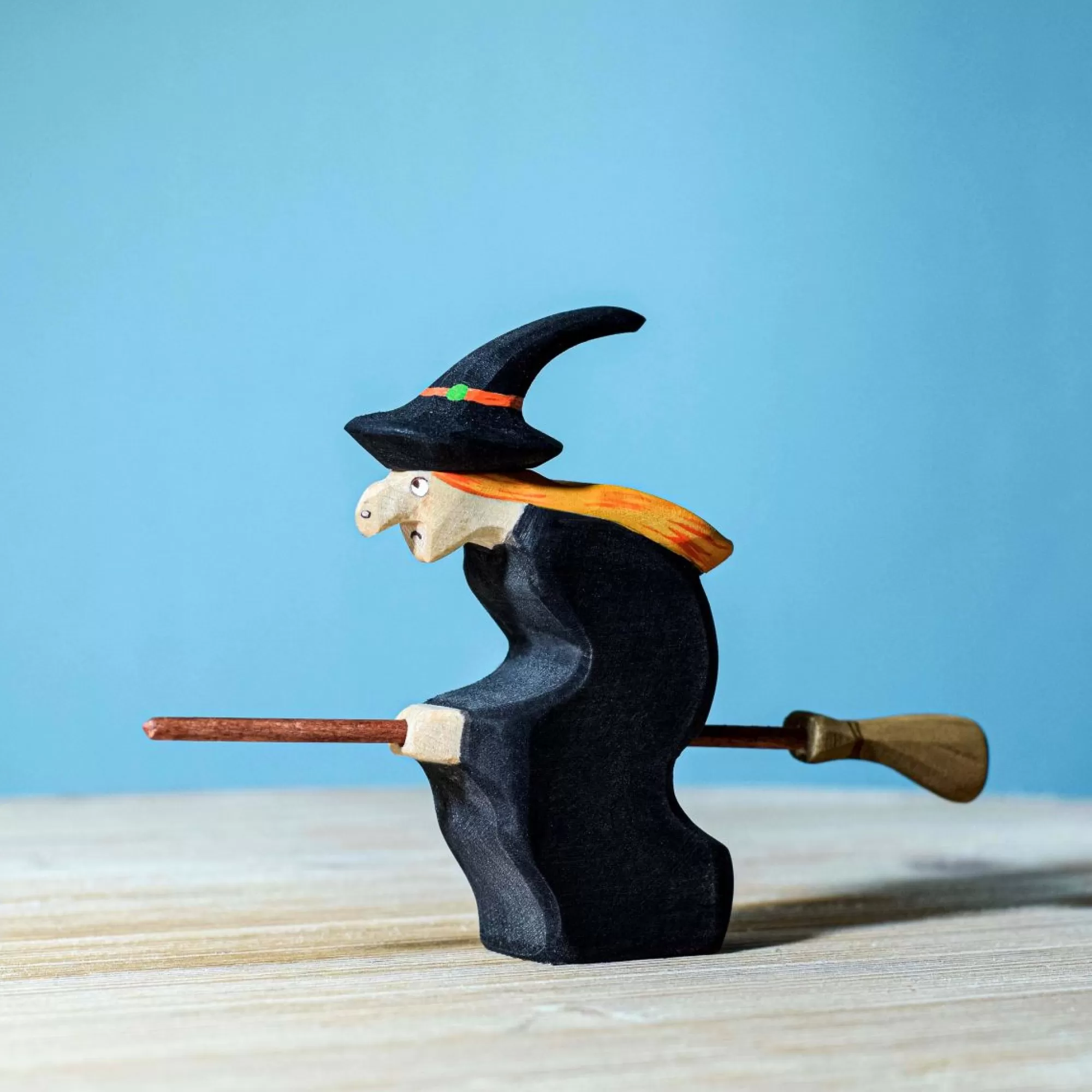 Bumbu Toys Waldorf Inspired-Wooden Witch With Broom